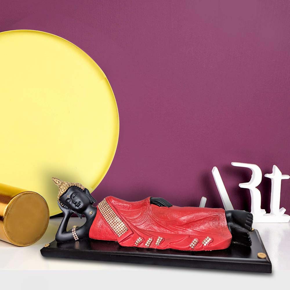 Sleeping Buddha Statue With Red Tray